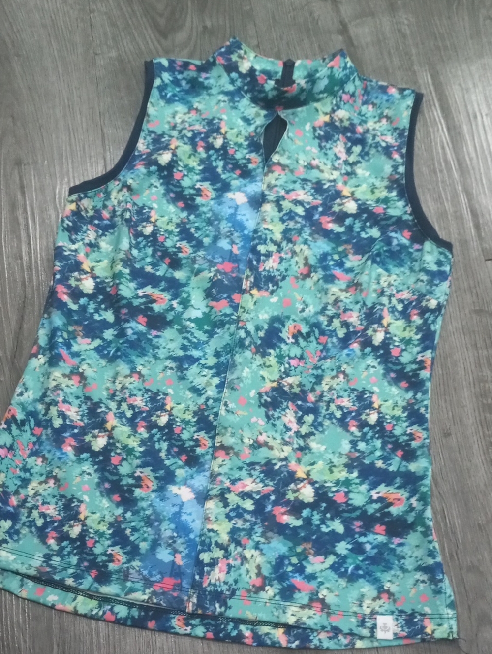 Lady Hagen Sleeveless Floral-Print Mock Neck Top - Teal Multi